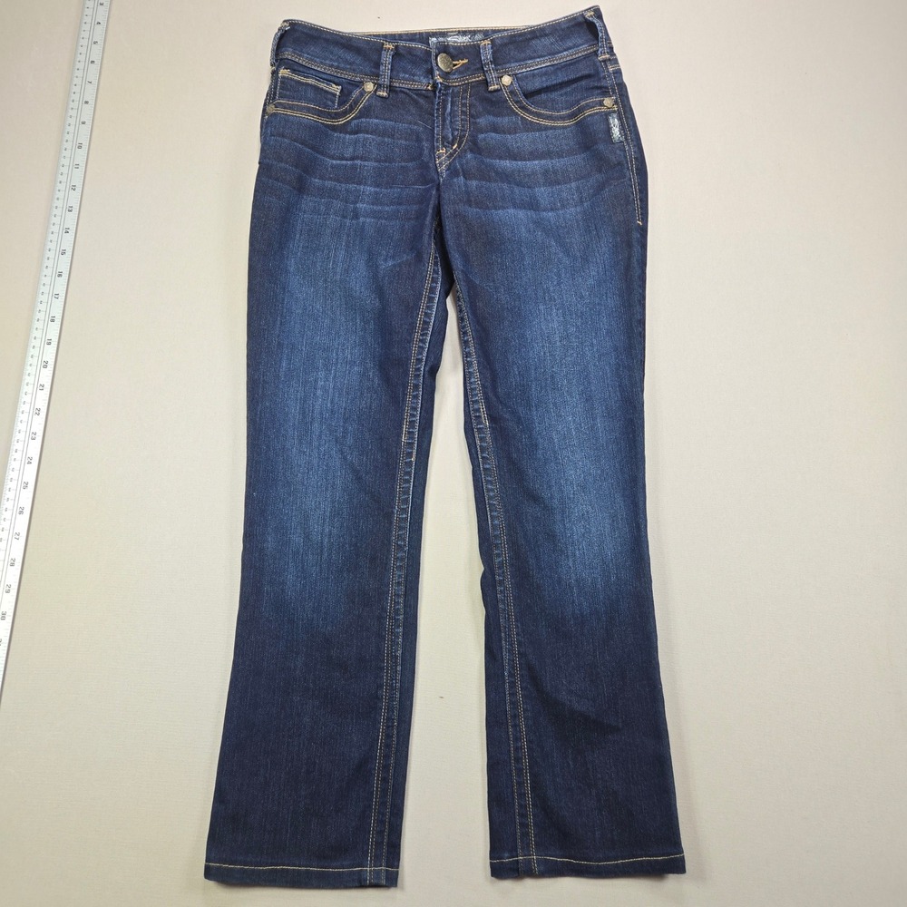 Silver Jeans Co Womens Suki Bootcut Dark‎ Wash Jeans embroidered pockets W27 L32